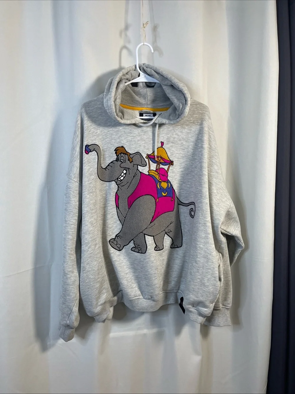 Oh My Disney Aladdin Adu Elephant Patch Textured Sweatshirt Hoodie XL Gray